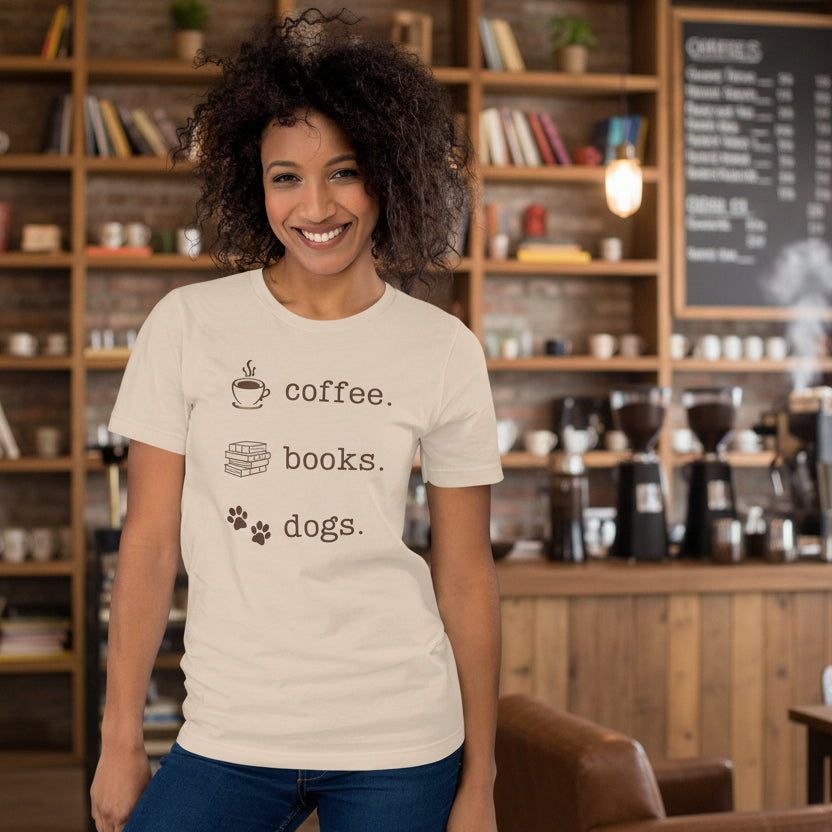 Unique dog coffee and books custom t-shirt