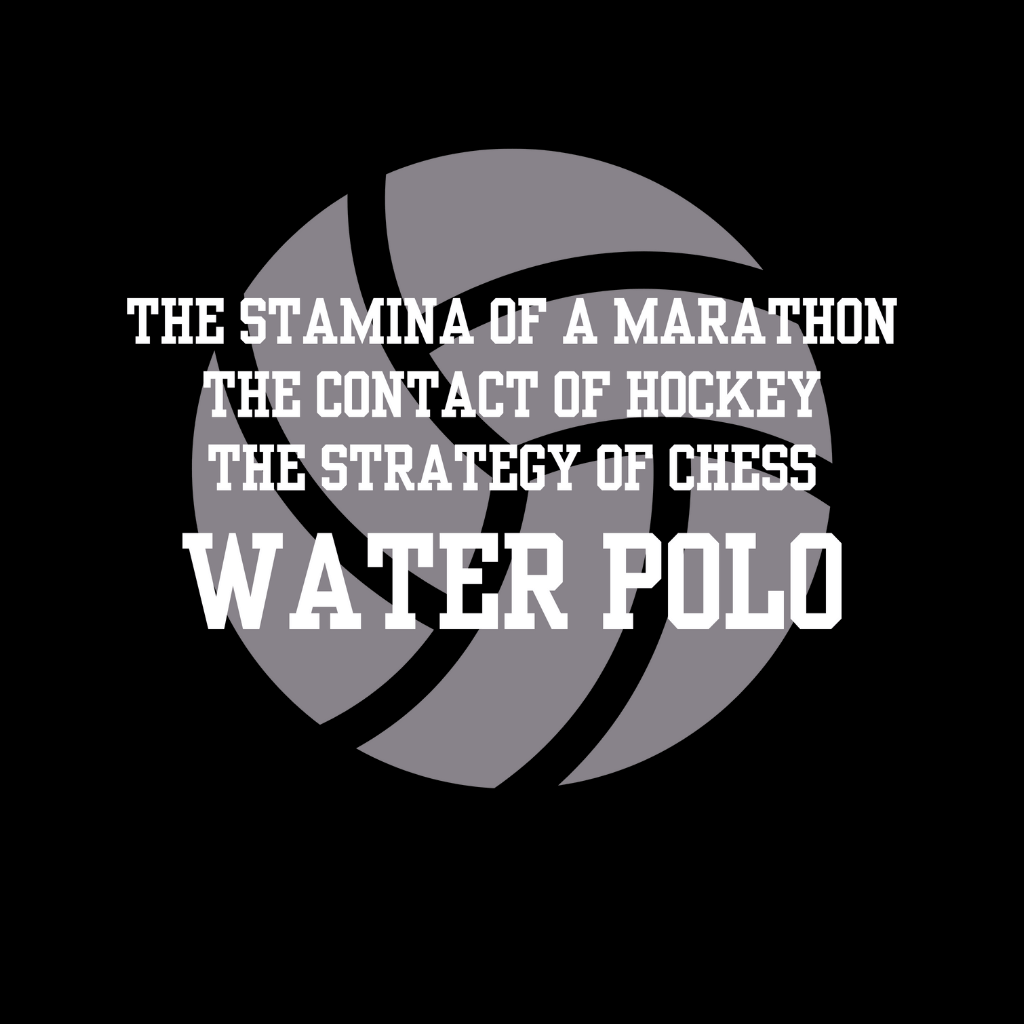 Water polo graphic with text on a black background