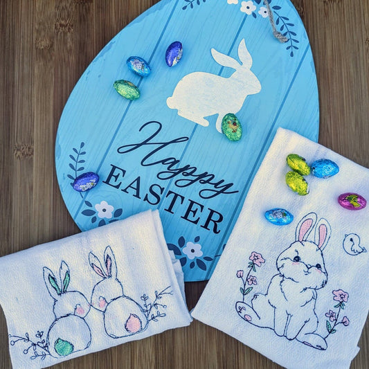 Embroidered Easter Bunny Tea Towel