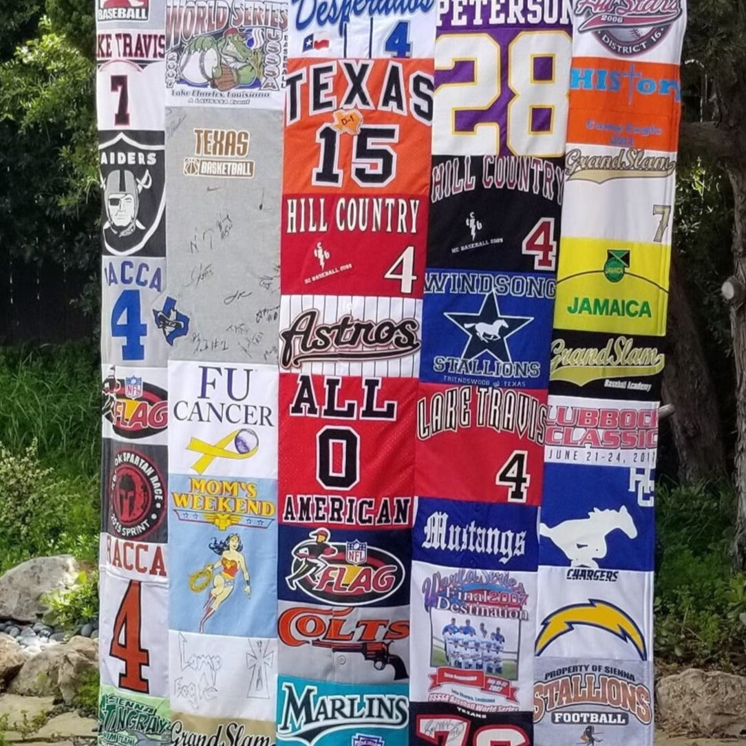 Custom Memory Quilt made with Sports Jerseys and t-shirts