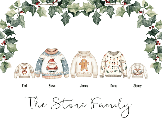 Custom Boho Christmas Sweater Family Portrait