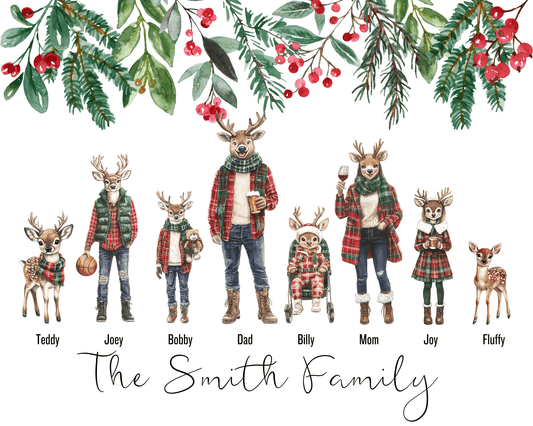 Personalized Family Reindeer Christmas Art - Festive, Cute, and Made for Your Loved Ones