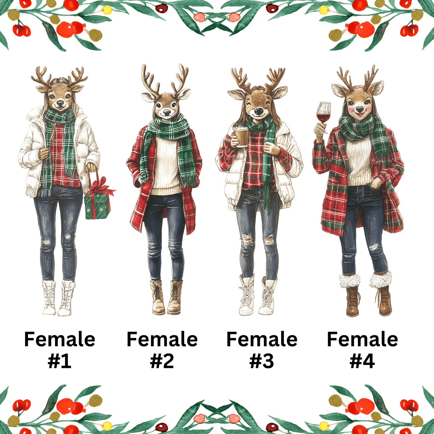 Personalized Family Reindeer Christmas Art - Festive, Cute, and Made for Your Loved Ones