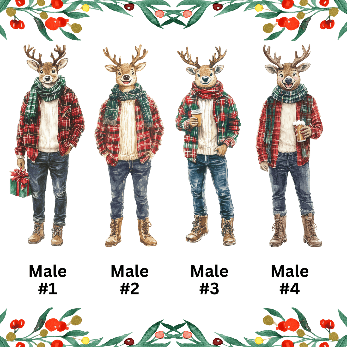 Personalized Family Reindeer Christmas Art - Festive, Cute, and Made for Your Loved Ones