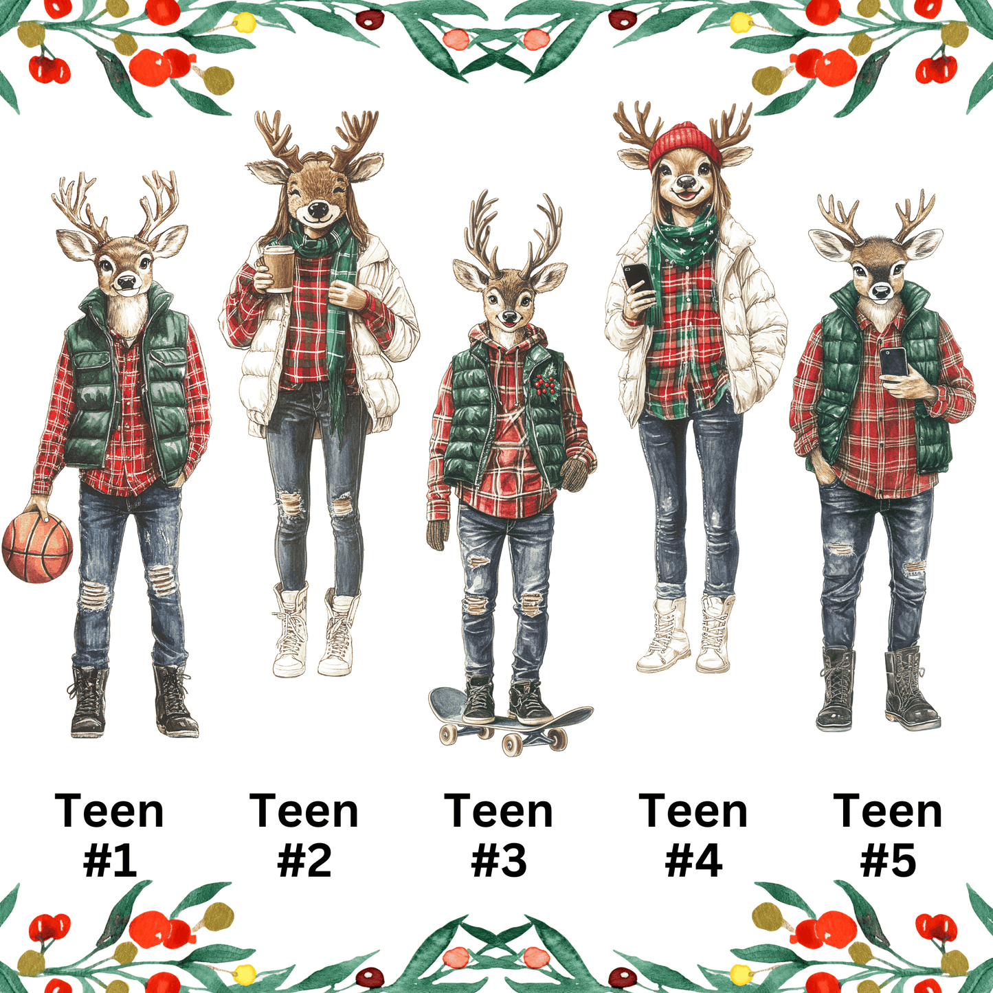 Personalized Family Reindeer Christmas Art - Festive, Cute, and Made for Your Loved Ones