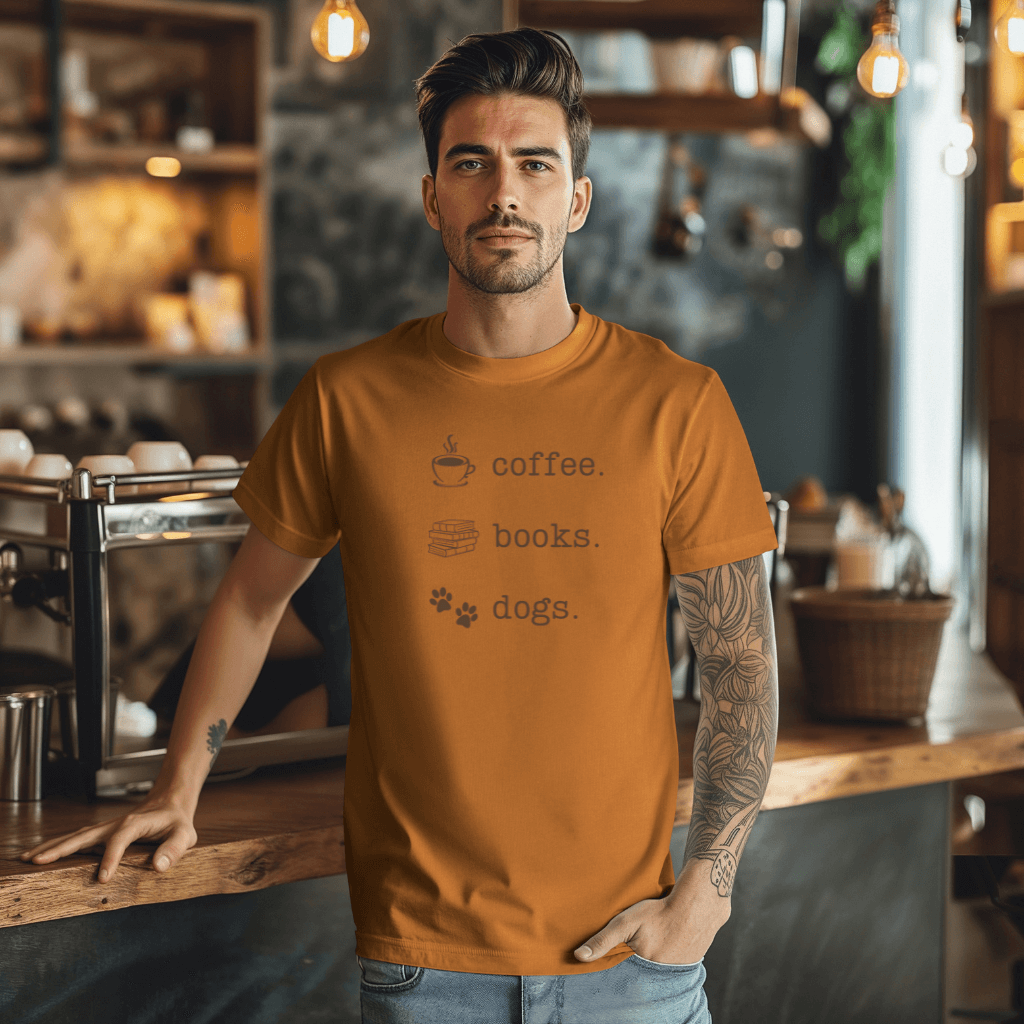 Coffee Books Dogs T-shirt