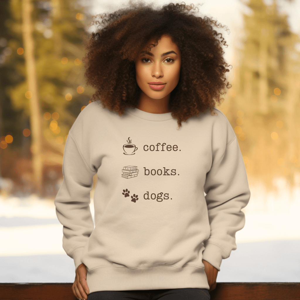 Coffee books dogs sand sweatshirt