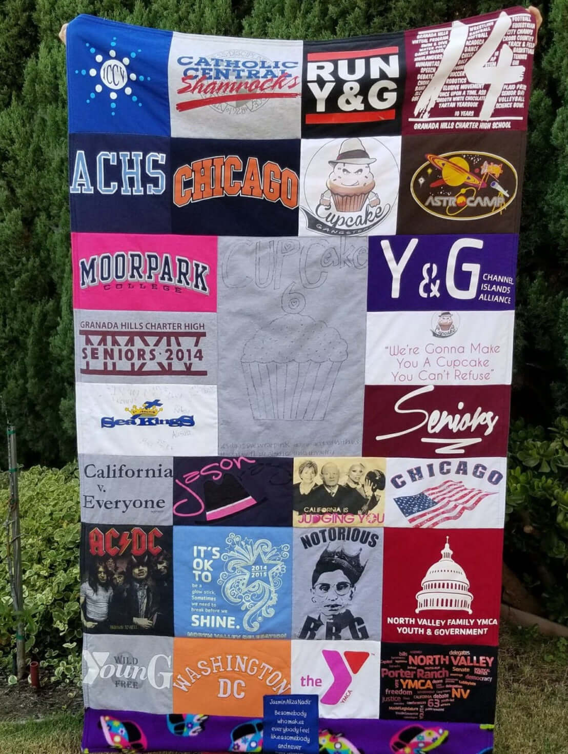 Handmade custom memory T-shirt quilt.