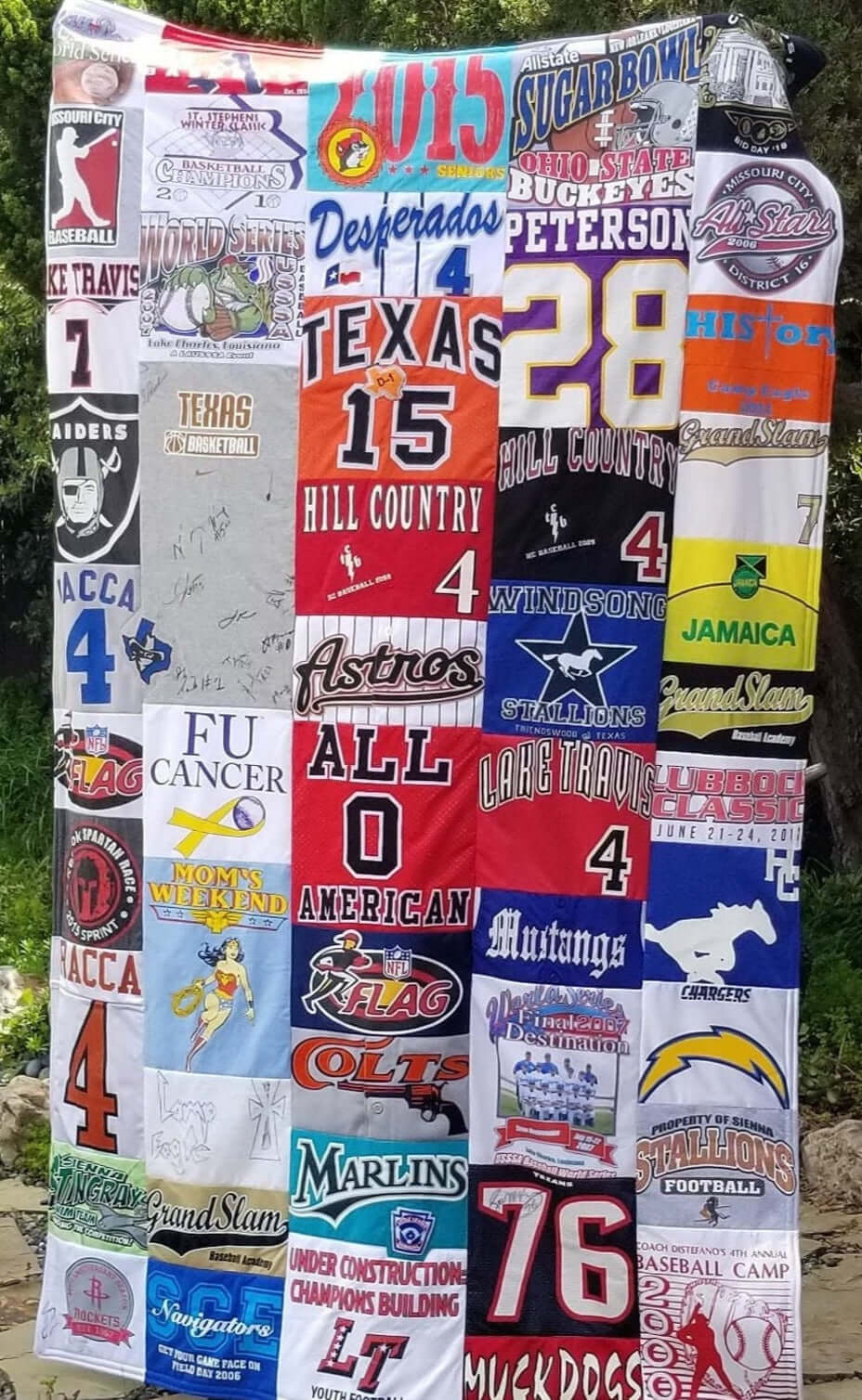 Handmade custom memory T-shirt quilt.