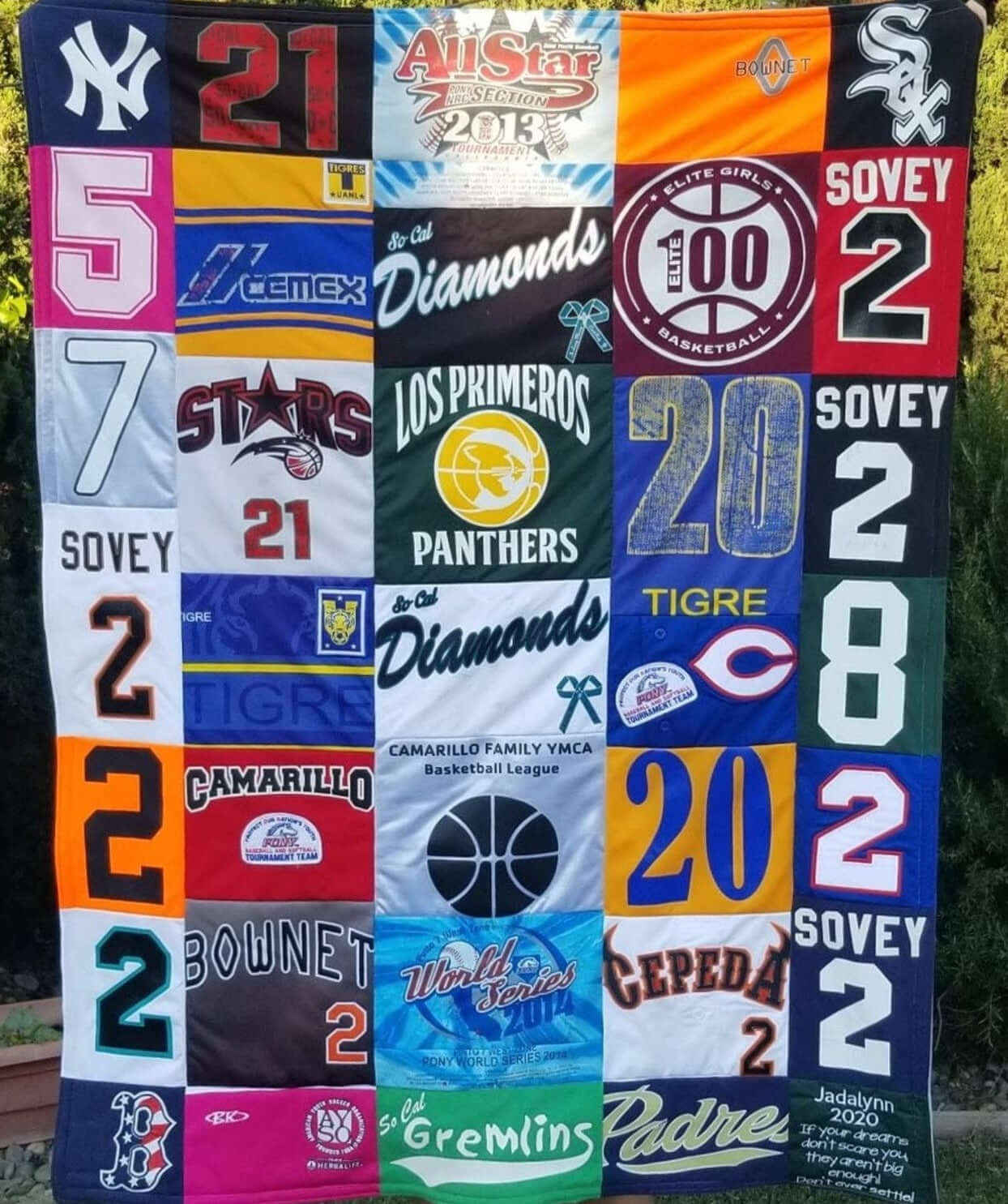 Handmade custom memory T-shirt quilt.