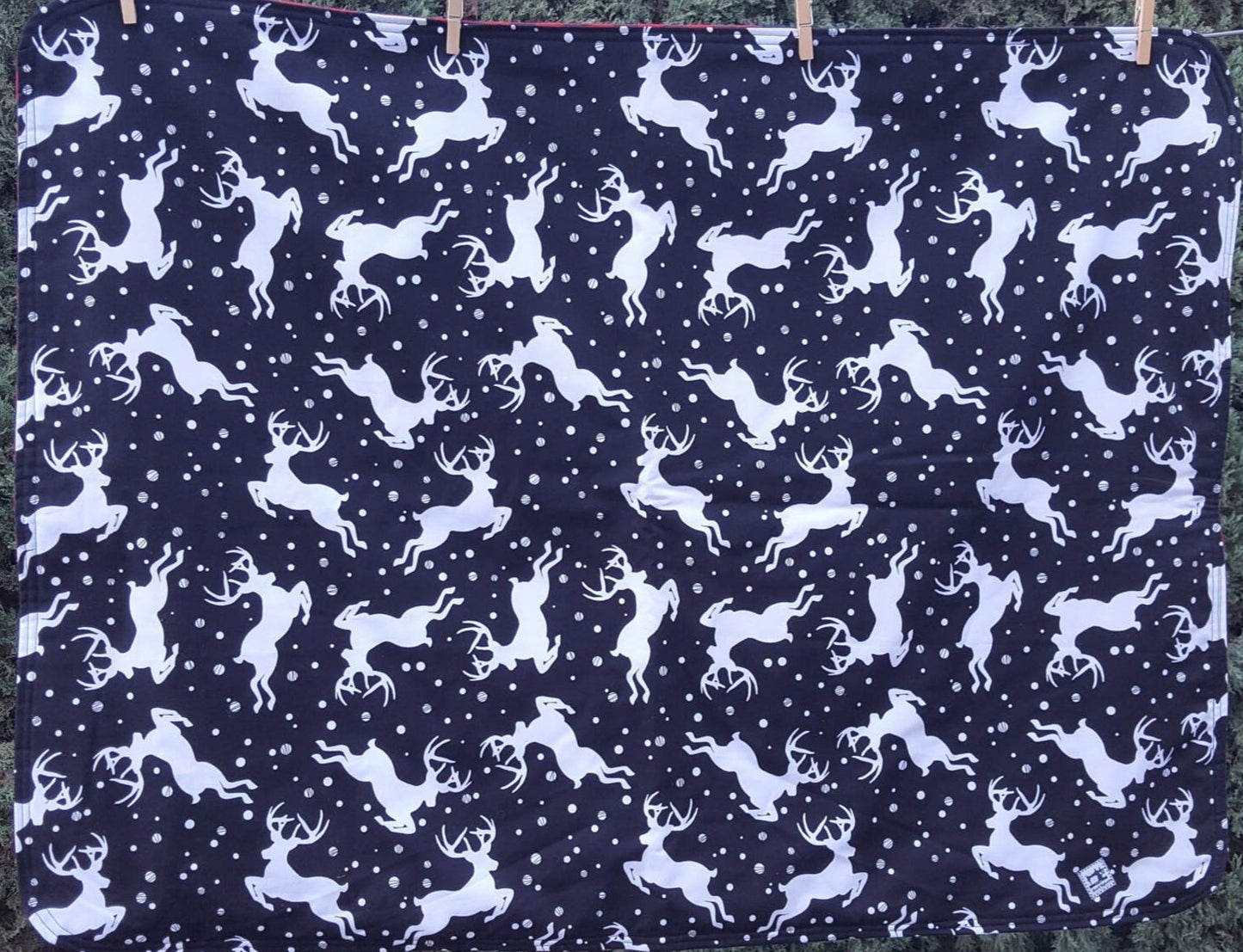 White reindeer baby blanket