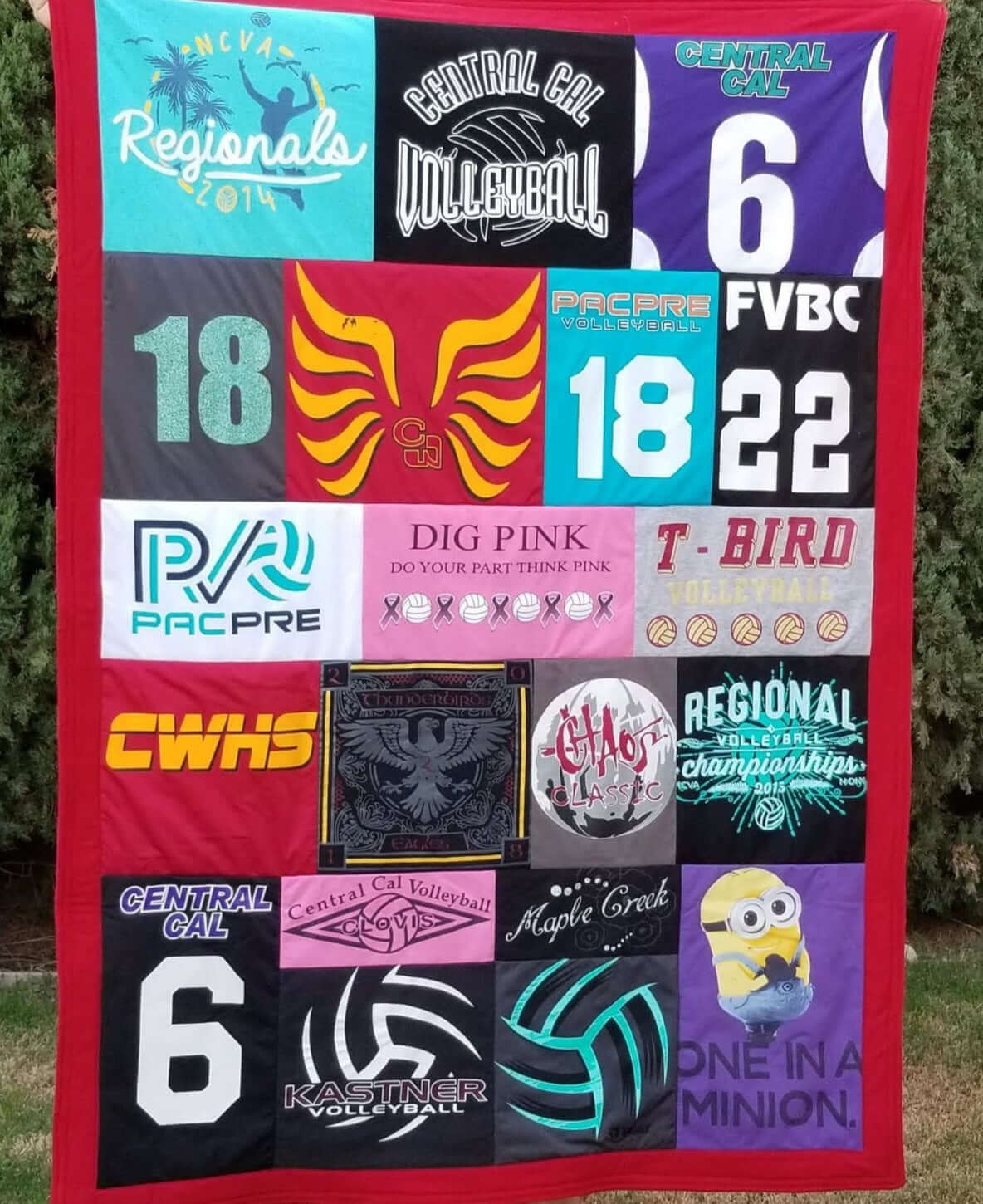 Handmade custom memory T-shirt quilt.