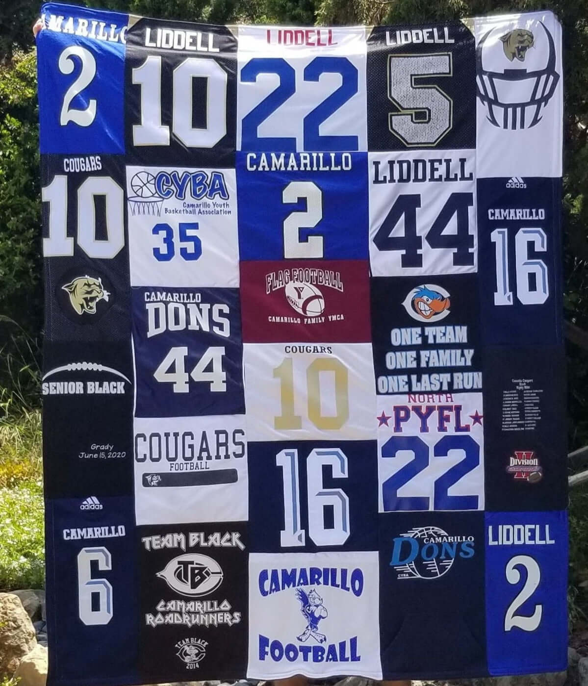 Handmade custom memory T-shirt quilt.