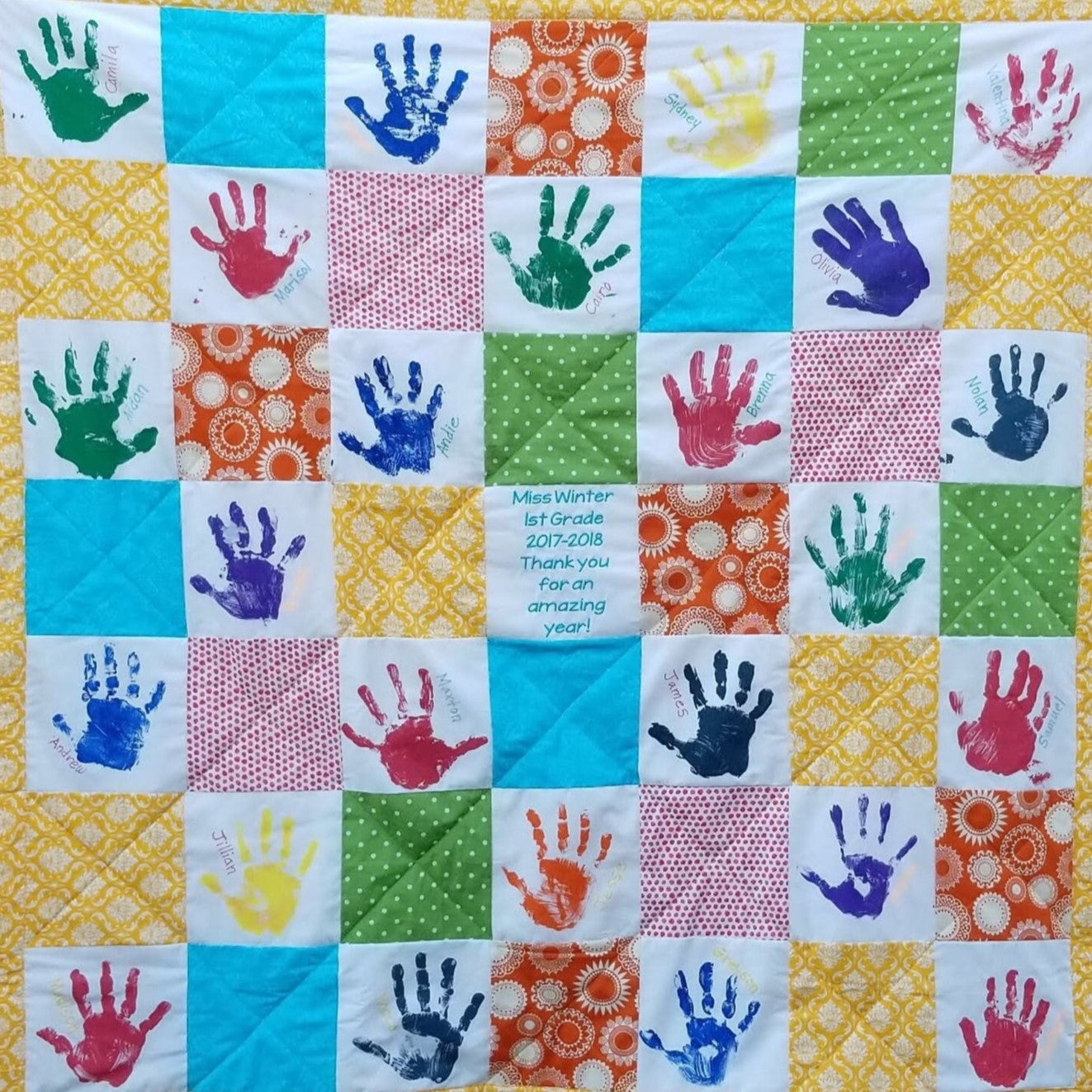 custom handmade handprint quilt