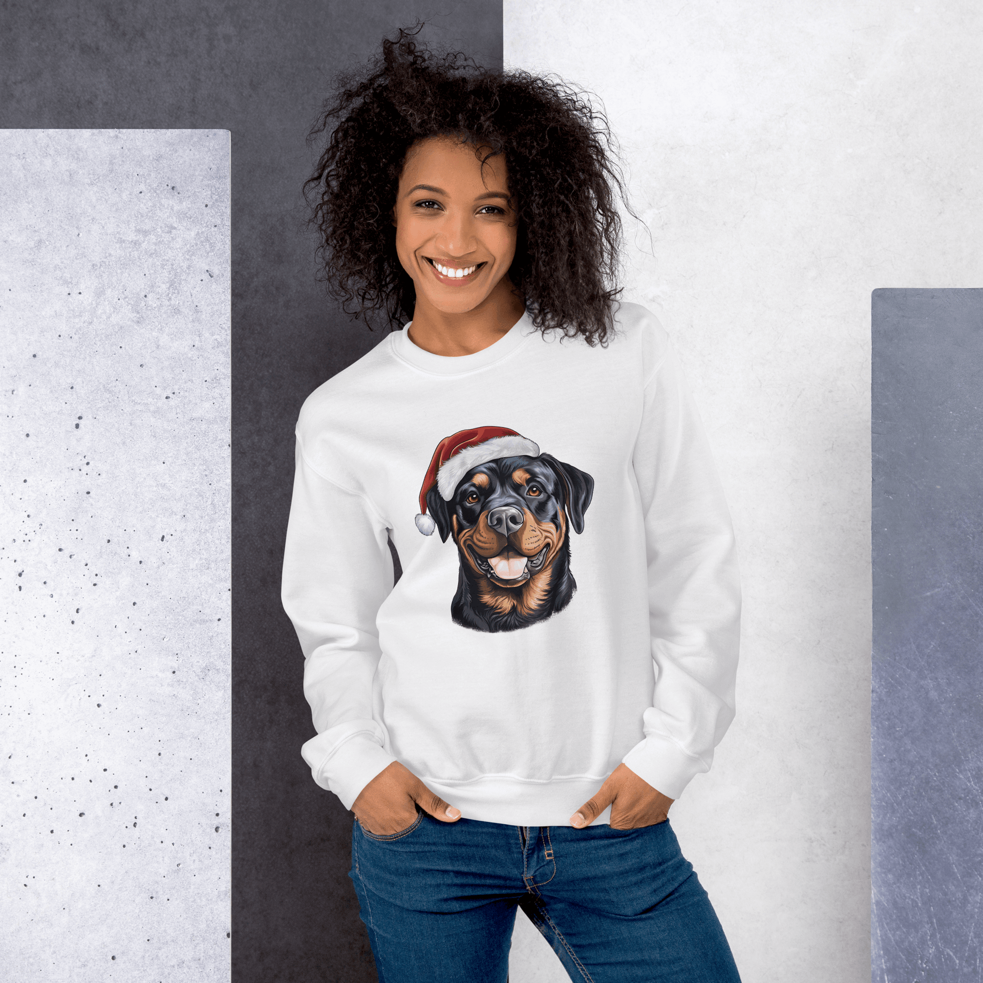 Rottweiler Christmas Cheer Sweatshirt – Santa Hat Edition – Stones