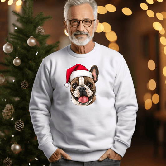 Christmas themed French Bulldog Sweatshirt in white