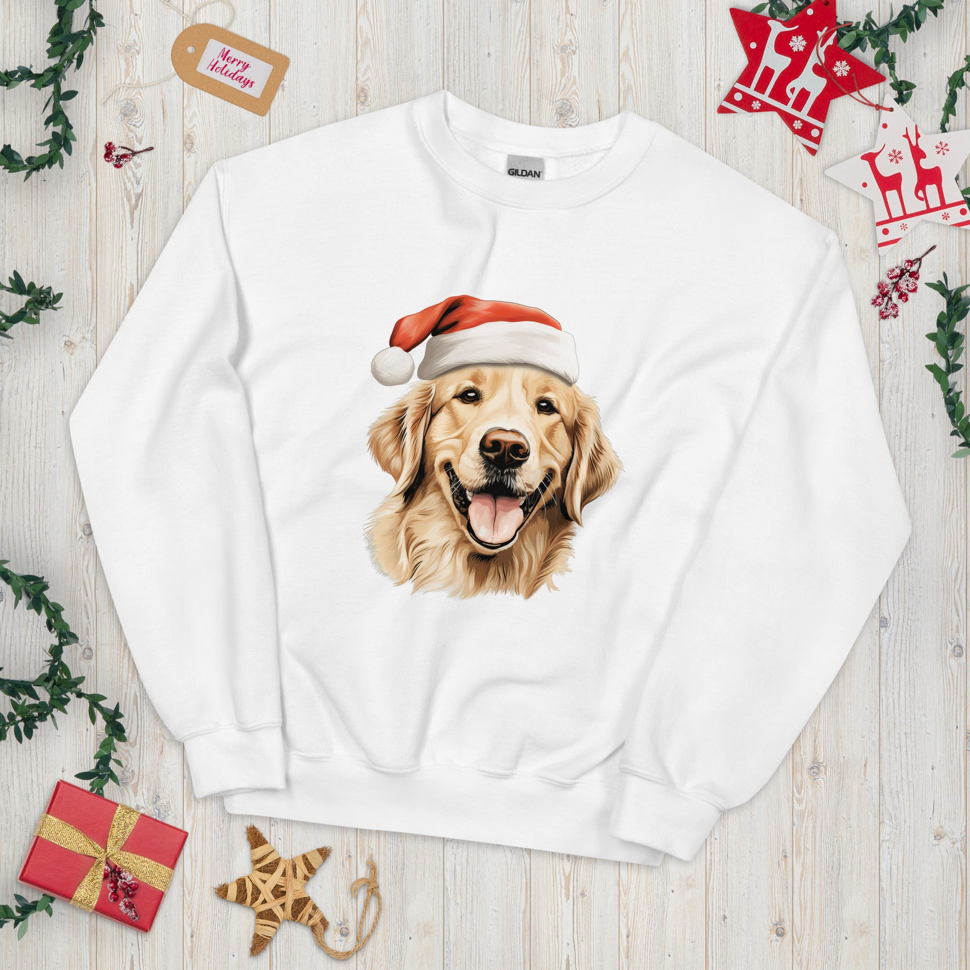 Golden Retriever Christmas Cheer Sweatshirt Santa Hat Edition