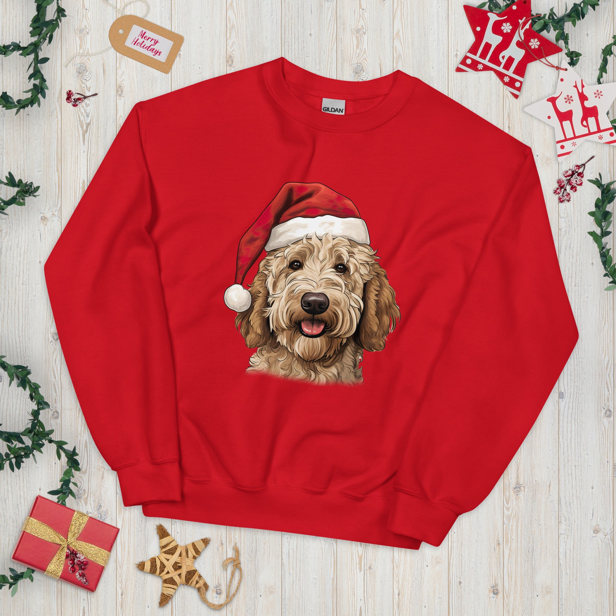 Goldendoodle Christmas Sweatshirt Festive Santa Hat Edition