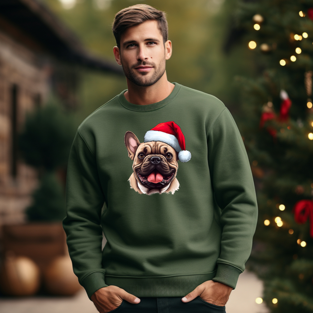 Christmas themed French Bulldog Green Sweatshirt