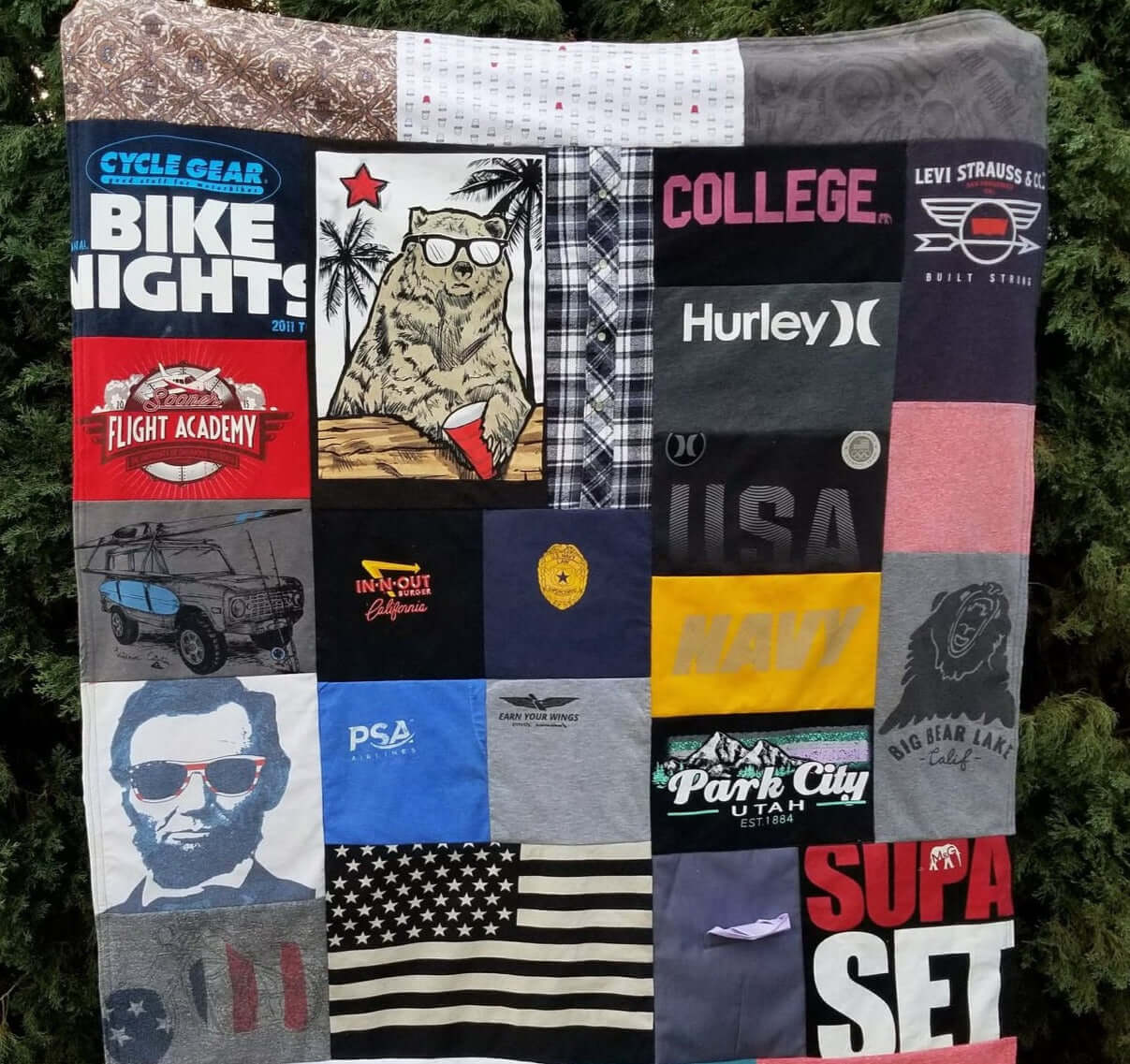 Handmade custom memory T-shirt quilt.