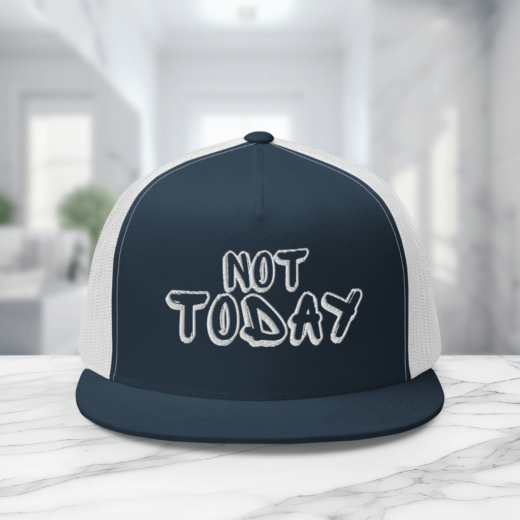 Embroidered Not Today Trucker Cap - blue