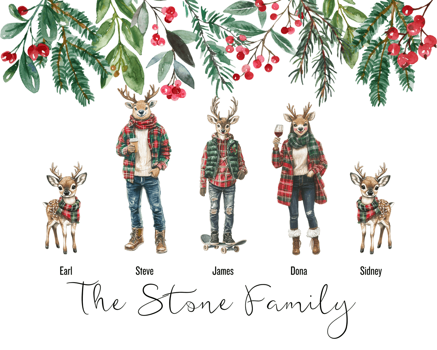 Personalized Family Reindeer Christmas Art - Festive, Cute, and Made for Your Loved Ones