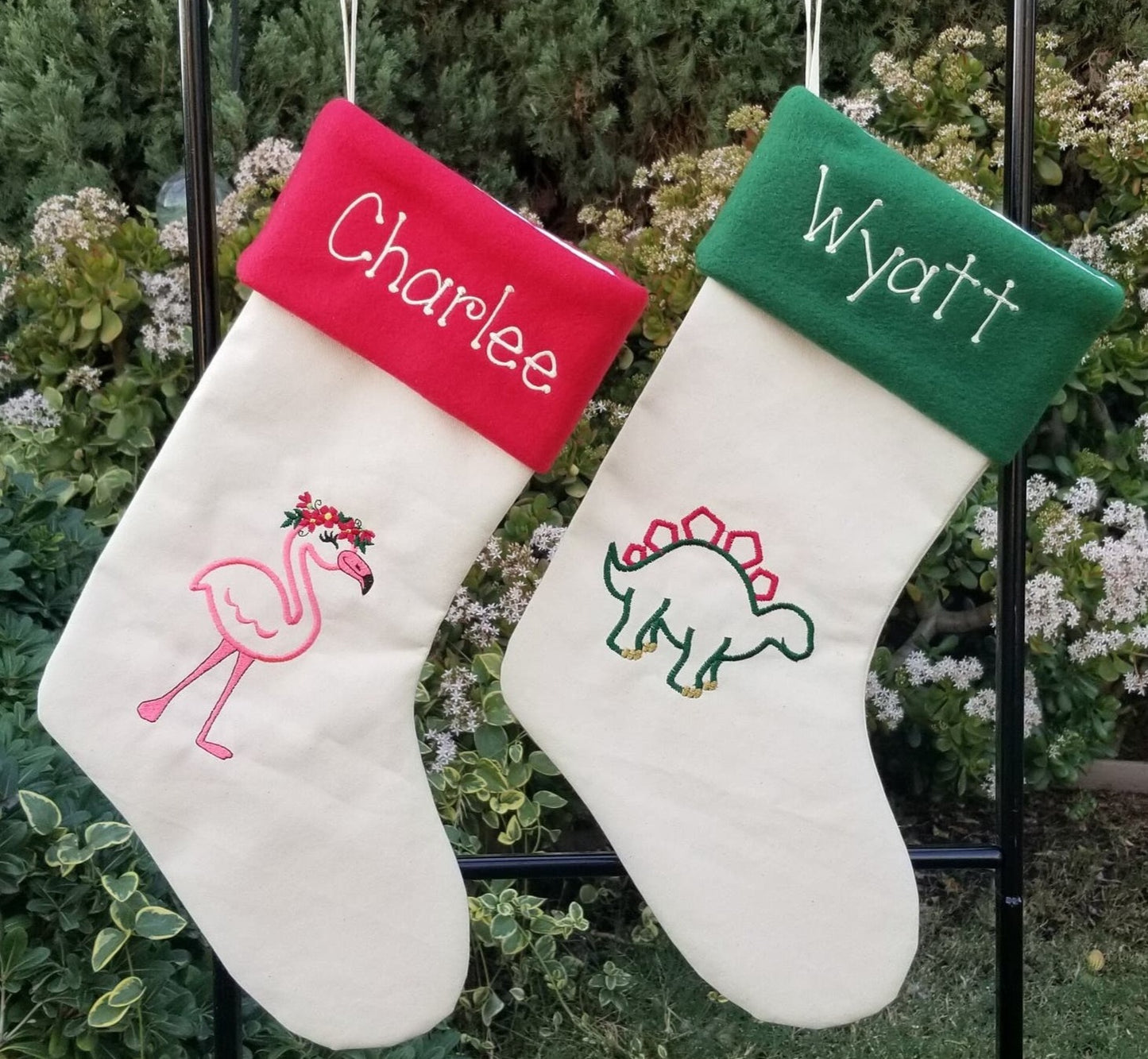 Personalized pink Flamingo Christmas stockings