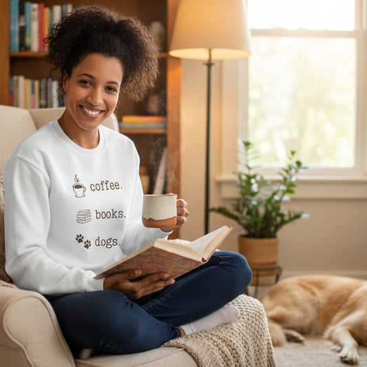 Custom Coffee books dogs sand sweatshirt