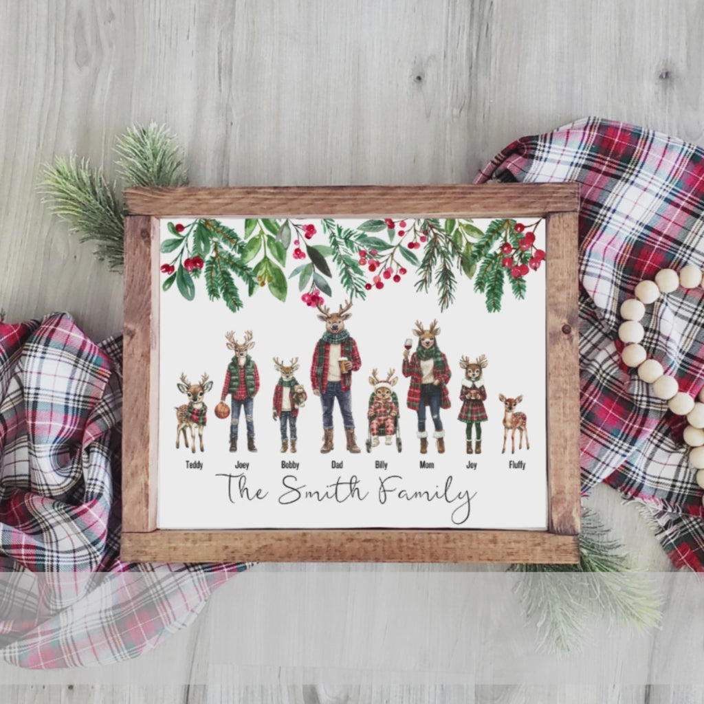 Personalized Christmas Family Portrait with Reindeer