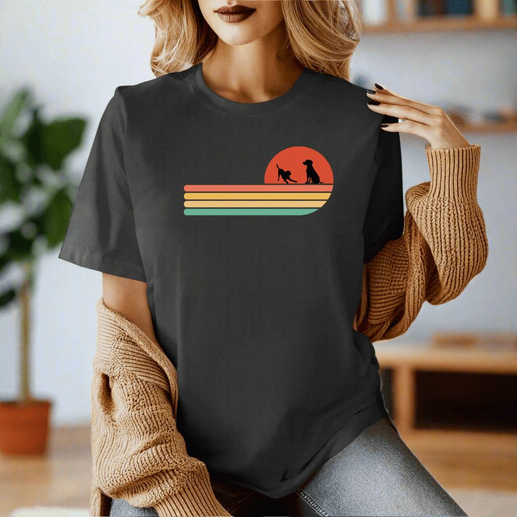 two labradors together retro sunset t-shirt