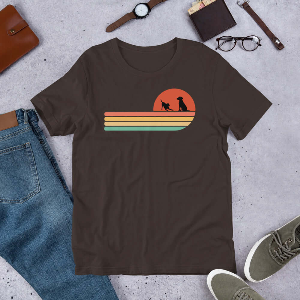 two labradors together retro sunset t-shirt design