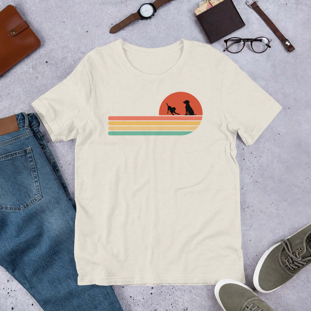 two labradors together retro sunset tee design